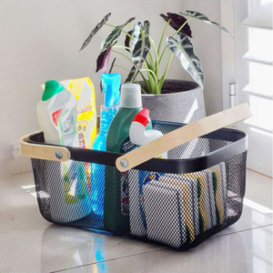 Nhà bếp phòng tắm dây lưu trữ Giỏ Trái Cây Rau giỏ bin hình chữ nhật kim loại lưới giỏ với tay cầm bằng gỗ - Product Image 3