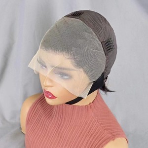 Perruque brésilienne Cheveux frisés Courte Coupe Pixie <span class=keywords><strong>Bob</strong></span> 13x4 Lace Frontale Complète Noire Naturelle Densité 150% HD Lace Pré-épilée Raide Bébé - Product Image 4