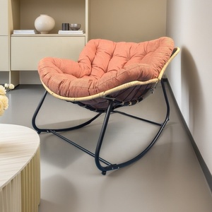 Fauteuil à bascule en forme de disque lunaire avec coussin épais en corail, corde tressée beige, base en métal noir, <span class=keywords><strong>chaise</strong></span> décorative pour salon intérieur - Product Image 6