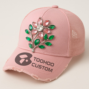 Casquette Trucker Snapback personnalisée à 6 panneaux, visière courbée, dos en maille imperméable, vierge pour broderie de logo, style vintage délavé, mode outdoor - Product Image 1