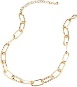 New Gold Chain Necklaces Stainless Steel Necklace and Bracelet for Women Ladies Chain Link Paperclip Jewelry Set