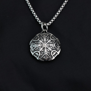 Men's Stainless Steel Viking <b>Compass</b> Shield Pendant <b>Necklace</b> Geometric Design Gift Jewelry Fashion Accessory - Product Image 3