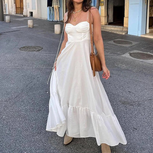 Vestido de Primavera para Mujer, Elegante, Color Sólido, Cintura Alta, Sexy, con <span class=keywords><strong>Tirantes</strong></span>, Estilo Swing - Product Image 1
