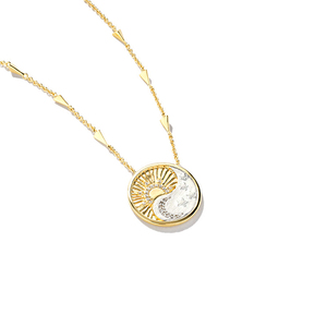 Gemnel Cubic Zirconia <span class=keywords><strong>Terra</strong></span> MEDALLION สร้อยคอท้องฟ้าสีเงินพระจันทร์เสี้ยวและสร้อยคอจี้ดวงอาทิตย์สีทอง - Product Image 5