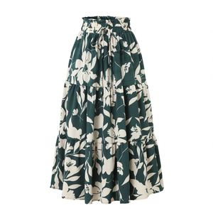 Jupe trapèze en mousseline de soie imprimée florale respirante de style européen et américain, haut de gamme pour l'été - Product Image 2