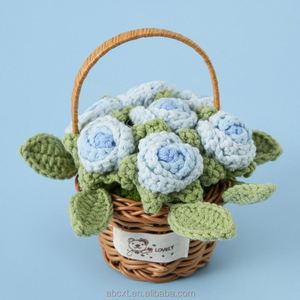 Multihead Roses Potted <b>Small</b> Knitted Flower <b>Basket</b> Colorful Handmade Crochet Rose <b>Basket</b> - Product Image 5