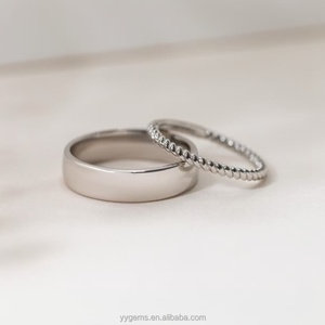 Yu Ying Custom Perfect Pair Wide Plain Band <b>Ring</b> with Moissanite Pave Set Solid <b>14K</b> Yellow <b>Gold</b> Fine Jewelry <b>Rings</b> Set - Product Image 6