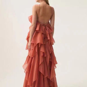 مخصص جديد الشيفون الأزهار ثوب الحزب مع تصميم إلى الأمام اللباس الحلو والحساسة نمط الرقبة الرسن اللباس طول الكلمة - Product Image 2