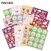 Autocollants personnalisés de Pâques découpés à la forme pour enfants, lapin de dessin animé, œuf, feuille d'autocollants en vinyle adhésif imperméable pour décorations de Pâques