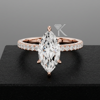 Bague de fiançailles de luxe en or massif 14 carats avec diamant de laboratoire taille marquise E VVS2 certifié IGI, sertie pavé et monture à 6 griffes