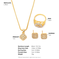 Ensemble de bijoux vintage carré en strass plaqué or, collier avec pendentif chaîne boîte, boucles d'oreilles clous et bague, trio pour femme