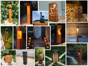 Lámpara de Jardín Decorativa de Acero Corten, Resistente a la Intemperie, Estilo Art Deco - Product Image 3