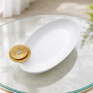 Plateau ovale en métal de qualité supérieure, plateau blanc en métal pour hôtel de luxe, plateau de service antique - Product Image 2