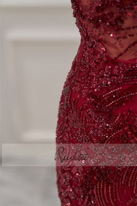 Ruolai LWC8119 sıcak tarzı uzun bir omuz akşam elbise boncuk bölünmüş süpürgelik balo kıyafetleri - Product Image 4