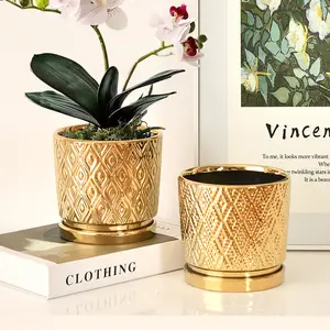 Günstige kleine runde Blumentopf Home Indoor Dekoriert Gold Keramik Töpfe für Sukkulenten