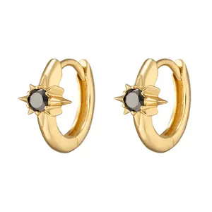 Icebela Jewelry Plated Fan Earrings Agate Drop Earrings Gold 925 Sterling Silver Vintage Female Old Style Black High Quality 18k