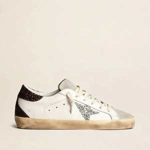 Designer Inspired Vintage Star Lace-Up Sneakers Comfort Worn-Out Style Genuine Leather Casual Jogging <b>Shoes</b> Glitter Heel Rubber - Product Image 3