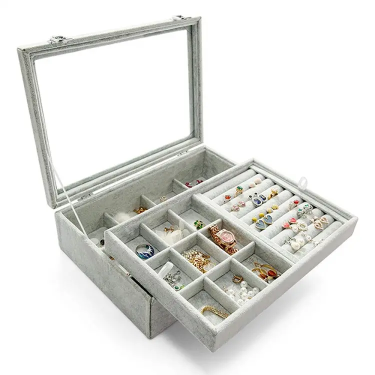 2 Layer Jewelry Organizer Jewelry Tray Holder Removable Stud earring display box