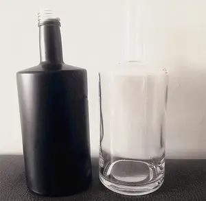 Botella redonda de 750ml y 770ml de whisky con tapón de corcho y tapón de rosca, botella de alcohol negro