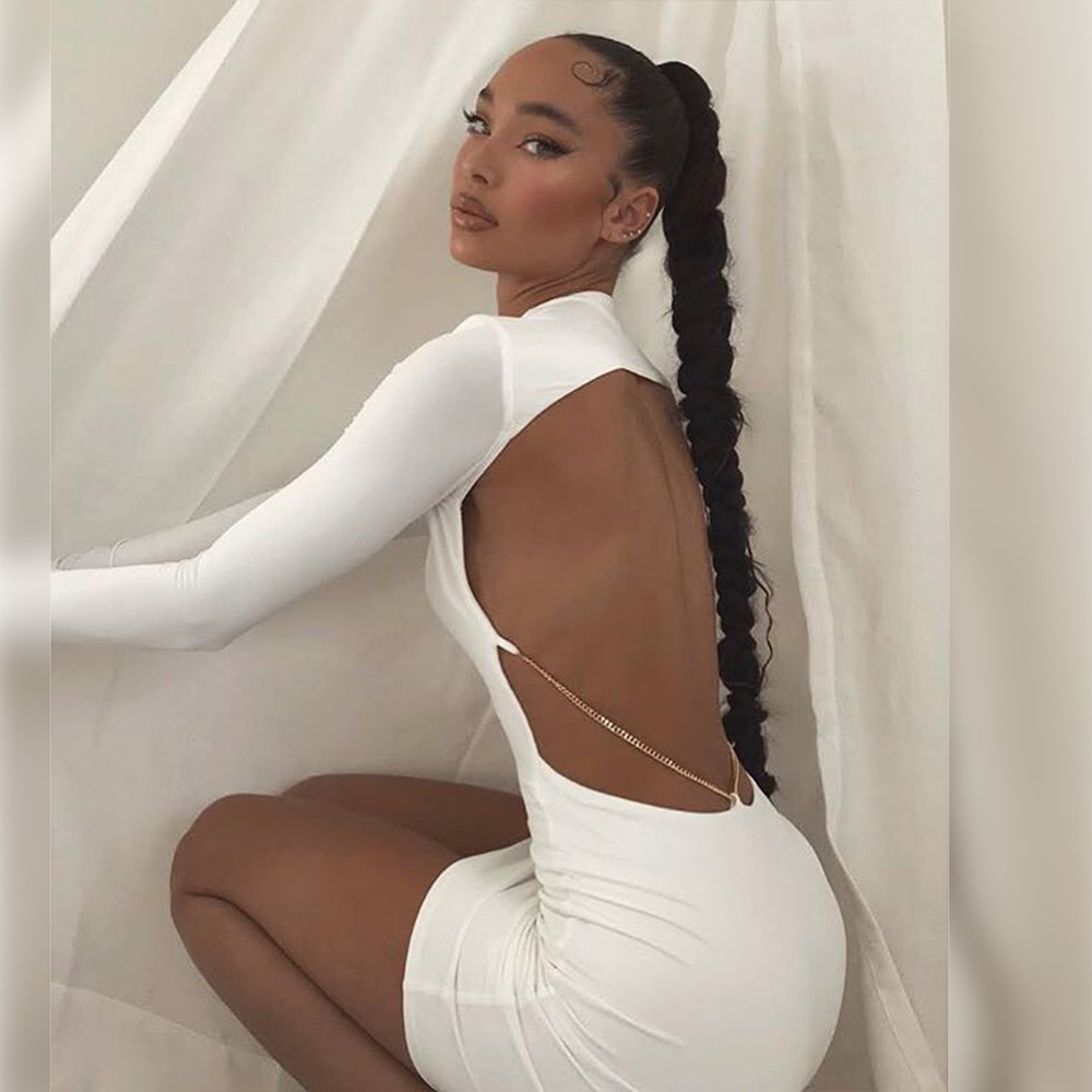 Kim Kardashian Dress - White Black Cotton Spandex Fit