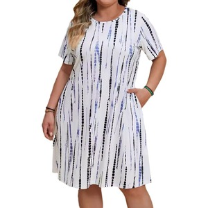 Robe d'été décontractée pour femme, style bohème vintage, sexy, à rayures, coupe trapèze, longueur genou, pour la plage - Product Image 1