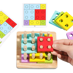 Permainan blok bangunan prasekolah mengenali mainan kayu Montessori dengan blok berpikir logis bentuk papan yang cocok teka-teki 3D - Product Image 2