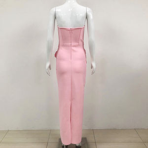 Abito <span class=keywords><strong>da</strong></span> Festa <span class=keywords><strong>da</strong></span> <span class=keywords><strong>Donna</strong></span> di Alta Qualità Elegante Lungo Aderente a Fasce Rosa con Rose 3D a Spalle Scoperte - Product Image 4