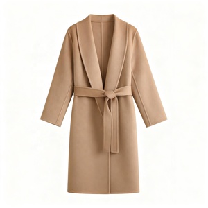 <span class=keywords><strong>Manteau</strong></span> en laine pour femme - Élégant <span class=keywords><strong>manteau</strong></span> portefeuille camel ceinturé avec col châle, veste d'hiver ajustée pour le bureau - Logo personnalisé - Product Image 4