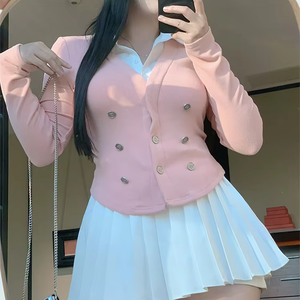 Top de dos piezas de chica picante de estilo académico <span class=keywords><strong>para</strong></span> mujer, camisa de manga larga <span class=keywords><strong>para</strong></span> otoño e invierno, blusas y camisas ligeramente gruesas <span class=keywords><strong>para</strong></span> mujer - Product Image 1