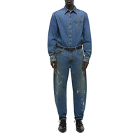 Jeans Homme à Jambes Larges Effet Peinture Éclaboussée, 100% Coton, Lavé, Personnalisable avec LOGO, Fabrication Artisanale