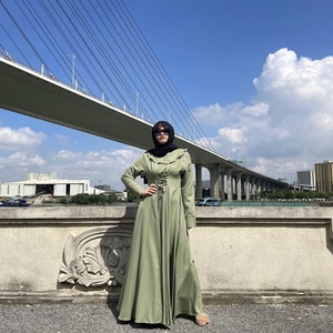 6430# Pleated Round Neck Front Lace up Tunic Large Hem Long Sleeves Elegant Dress Muslim Women Fashion <b>Maxi</b> Dresses Abayas - Product Image 6