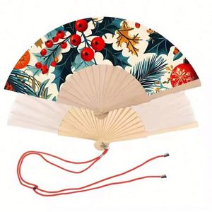 High Quality 6 Inch <b>Mini</b> Wooden Folding Bamboo Hand Fan Painted Festival Style with <b>Pouch</b> for Halloween & Christmas - Product Image 1