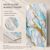 Panneau mural artistique MORLENX Aqua Blue Gold Flow UV en PVC imitation marbre pour projet d'aménagement de complexe hôtelier de luxe