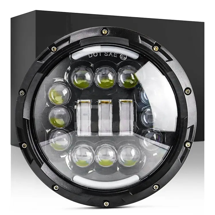 Araç aydınlatma sistemi, 7 inç LED farlar yüksek düşük işın yuvarlak 15LED gündüz çalışan ışık (DRL) araba motosiklet için