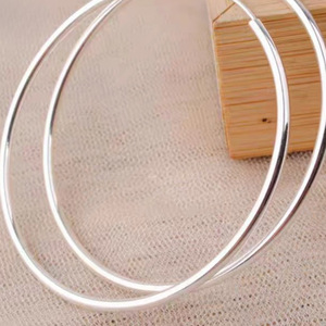 Boucles d'oreilles créoles en argent S999, minimalistes, grand cercle, bijoux pour femmes à porter au quotidien - Product Image 1