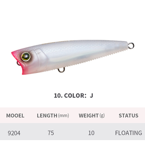 Leurre de pêche flottant Topwater Popper 75mm 10g, leurre artificiel rigide en plastique pour Black-bass, Brochet, Crankbaits, Isca Tackle - Product Image 2