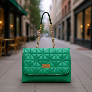 Sac fourre-tout vert matelassé pour femme Fana Melina, imprimé losanges, avec chaîne, grande capacité, fermeture à rabat, style luxueux - Product Image 2