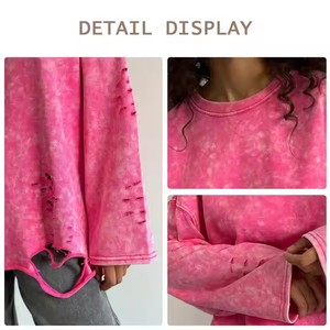 À la mode <span class=keywords><strong>femme</strong></span> <span class=keywords><strong>T</strong></span>-<span class=keywords><strong>Shirt</strong></span> femmes Vintage à manches longues en détresse lavage à l'acide surdimensionné <span class=keywords><strong>T</strong></span>-<span class=keywords><strong>Shirt</strong></span> respirant pour les filles - Product Image 5