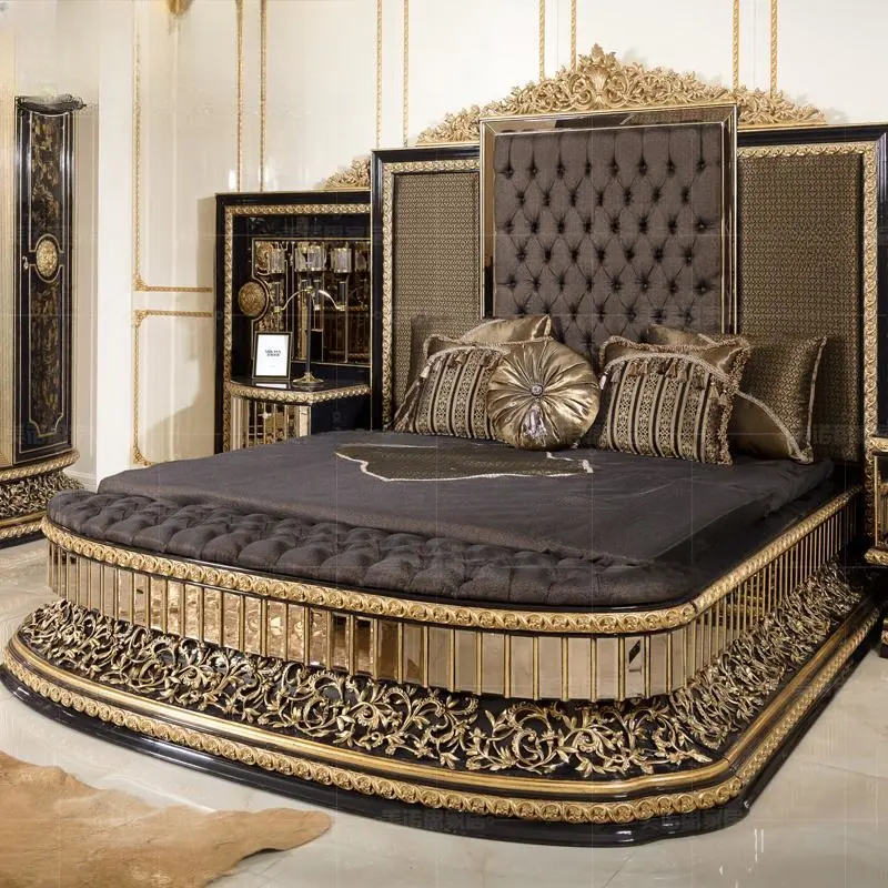 Ensemble complet de meubles de maison et de beaux meubles de chambre à coucher, ensemble de meubles de chambre à coucher royale italienne couette de luxe lit king size classique