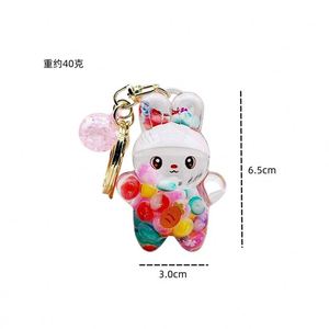 Custom Acrylic Colorful Beads Quicksand Bottle <b>Key</b> <b>Chain</b> Cute Rabbit Oil Floating KeyChain Bags Pendant Small <b>Key</b> Ring Gift - Product Image 5