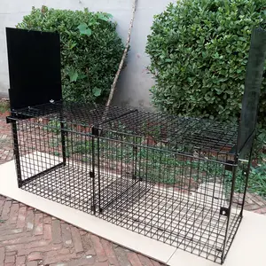 Armadilha para animais de metal dobrável, armadilha para gaiola de raposa resistente/cachorro/cão, armadilha dobrável para porta dupla