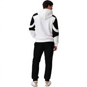 Men's <b>White</b> Black Color Blocking Hoodie <b>Jogger</b> Set Casual Autumn Wear Knitted Cotton Sweatshirt Pants Outfit - Product Image 5