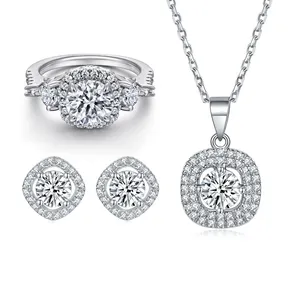 Moda basit takı seti güzel takı Diamonds Halo S925 ayar gümüş klasik renkli taşlar takı seti