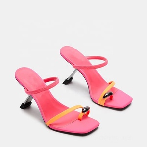 Stylish Women's <b>Clip</b> Toe Sandals High Heels Stiletto Dress Double Stretchy Straps Shoes Party Wedge Metal Heeled Pumps - Product Image 5