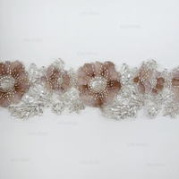 Bordure en dentelle perlée et pailletée de luxe pour Abaya Kaftan, ruban en maille scintillante pour voile de mariée et vêtement, bordure en dentelle de couture de haute qualité