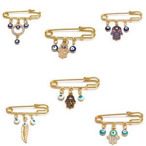 Broches Mão de Fátima, Alfinetes de Colar Hamsa, Amuletos Olho Grego e Olho Azul, Alfinetes de Bebê para Casamento e Noivado - Product Image 1