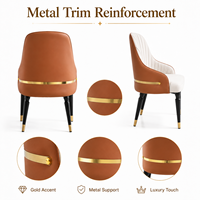 Chaise de salle à manger rembourrée moderne avec dossier haut, design coquille, assise rembourrée, finition métallique et pieds noir et or pour hôtel et restaurant