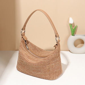 高端流浪汉拉菲草沙滩包春夏新款手提肩饺子包，带拉链封口涤纶衬里 - Product Image 4