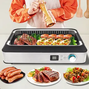 Indoor 1500w Dinner Non-stick Removable Grill Hot Plate Raclette Grill Smokeless Table Top Electric Bbq Grill Pan