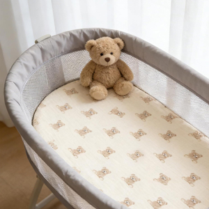 Custom GOTS Organic Cotton Crepe Baby Bassinet <strong>Sheet</strong> <strong>Fitted</strong> Muslin Crib Cradle Cover Custom Print Elastic Nursery Bedding - Product Image 2